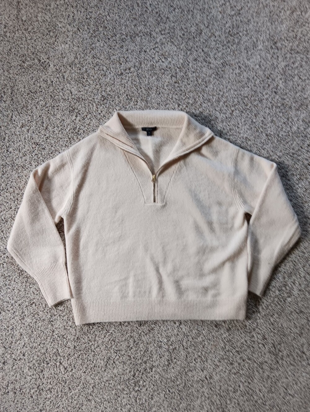 NWOT J Crew Men's Medium Merino Wool Blend Quarter Zip Cream Pullover Sweater